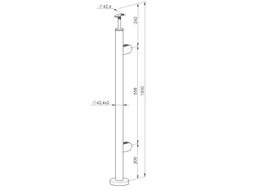 Edelstahl Geländerpfosten Endpfosten rechts Ø42,4 Bauhöhe 1000mm mit Glasklemmen 63x45mm Geländer V2A geschliffen K320